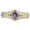 Image 1 : 14k White & Green Gold 3.00 ctw Emerald Cut Amethyst Filigree Brooch Pin