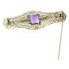 Image 3 : 14k White & Green Gold 3.00 ctw Emerald Cut Amethyst Filigree Brooch Pin