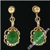 Image 2 : Vintage 14kt Yellow Gold Oval Green Jade Non Pierced Earrings