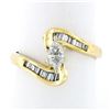 Image 4 : 14kt Yellow Gold 0.70 ctw Marquise Diamond Solitaire Bypass Ring w/ Baguette Acc