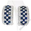 Image 1 : 14kt White Gold 2.32 ctw Sapphire and Diamond Checkerboard Cuff Earrings