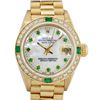Image 1 : Rolex Ladies 18K Yellow Gold MOP Emerald President Wristwatch With Watch Winder