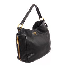 Prada Black Leather Hobo Shoulder Bag