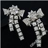 Image 1 : Vintage 18kt White Gold 2.45 ctw Round Diamond Bow Ribbon Dangle Earrings