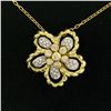Image 1 : 18k Yellow and White Gold 1.22 ctw Diamond Cluster Flower Pendant Necklace