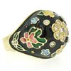 Image 2 : 14K Yellow Gold Diamond Black Blue Green Yellow Enamel Dome Flower Ring