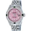 Image 2 : Rolex Ladies Stainless Steel Pink Diamond & Emerald Datejust Wristwatch
