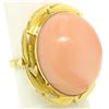 Image 1 : 18K Yellow Gold 21x18mm Oval Cabochon Pink Angel Skin Coral Large Cocktail Ring