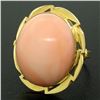 Image 5 : 18K Yellow Gold 21x18mm Oval Cabochon Pink Angel Skin Coral Large Cocktail Ring