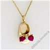 Image 1 : 14kt Yellow Gold 0.33 ctw Ruby and Diamond Bow Baby Girl Shoe Pendant Necklace
