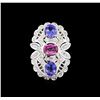 Image 2 : 3.20 ctw Tanzanite, Pink Sapphire and Diamond Ring - 14KT White Gold