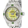 Image 1 : Rolex Ladies Stainless Steel Yellow MOP Emerald & Diamond Datejust Wristwatch