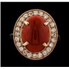 Image 2 : 6.04 ctw Coral and Diamond Ring - 14KT Rose Gold