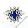 Image 1 : Vintage 14kt White Gold 0.90 ctw Round Sapphire and Diamond Flower Cluster Ring
