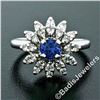 Image 2 : Vintage 14kt White Gold 0.90 ctw Round Sapphire and Diamond Flower Cluster Ring