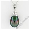 Image 1 : 18kt White Gold Tahitian Black Pearl and 0.60 ctw Diamond Pendant Necklace
