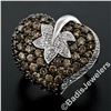 Image 2 : 10kt White Gold 3.10 ctw Brown and White Diamond Leaf Heart Cluster Ring