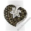 Image 4 : 10kt White Gold 3.10 ctw Brown and White Diamond Leaf Heart Cluster Ring