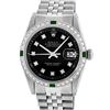 Image 1 : Rolex Mens Stainless Steel Black Diamond & Emerald Datejust Wristwatch