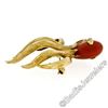 Image 3 : Vintage E.Pearl 18kt Yellow Gold Red Coral and Diamond Textured Squid Pin Brooch