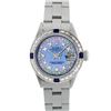 Image 2 : Rolex Ladies Stainless Steel Blue MOP Diamond & Sapphire 18K Gold Bezel Watch