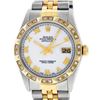 Image 1 : Rolex Mens 2 Tone 14K MOP Roman Pyramid Diamond Bezel Datejust Wristwatch