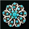 Image 1 : Antique 14kt Rose Gold Round Turquoise and White Enamel Swirl Flower Brooch