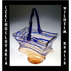 CZECH ART DECO GLASS BASKET KRALIK / CG072 #1031952