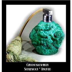 CZECH MALACHITE GLASS PERFUME ATOMIZER 1930's #1031964