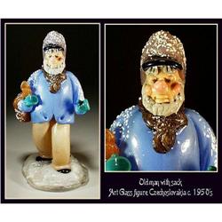 CZECH VINTAGE ART GLASS FIGURE MAN W SACK #1031982