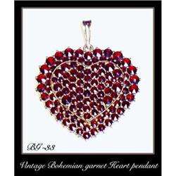 LARGE VINTAGE BOHEMIAN GARNET HEART PENDANT #1031995