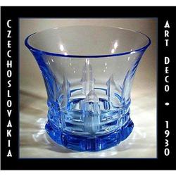 CZECH ART DECO AQUA CUT GLASS VASE #1032005