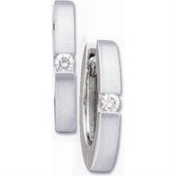 WHITE  GOLD HOOP EARRINGS w DIAMOND! #1032014