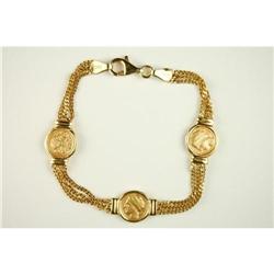 VINTAGE 14K GOLD BRACELET W 3 GOLD COINS #1032016