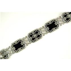 Antique BRACELET Black Onyx DIAMOND  8" L #1032018