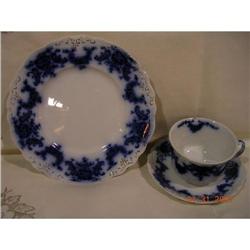 EARLY FLOW BLUE NELSON PLATE, CUP, SAUCER SET #1032030