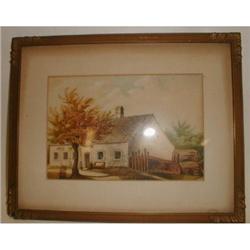 1863 FOLK ART PAINTING  OF AUSTRIAN SCHOOLHOUSE#1032044