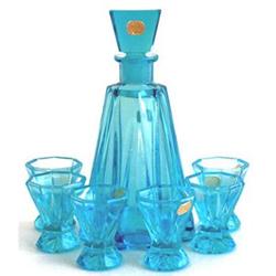 Blue Czech Crystal Decanter and Tumbler Set #1032280