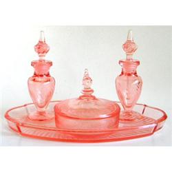 Tiffin MILADY Pink Depression Glass Vanity Set #1032282