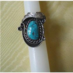  OLD AMERICAN INDIAN STERLING & TURQUOISE RING #1032355