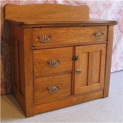  Solid Oak and Ash Serpentine Commode #1032356