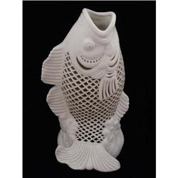  White Ceramic Reticulated Fish Figure #1032376