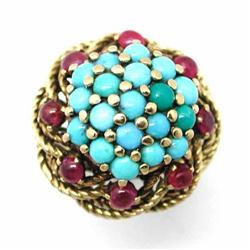 18Kt Gold Turquoise and Ruby Ring #1032614