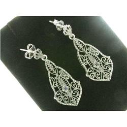  Antique FILIGREE Earrings w SAPPHIRE #1041828