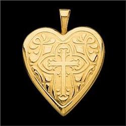 14k GOLD HEART LOCKET w CROSS  #1041831