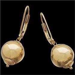 14k GOLD DANGLING  BALL EARRINGS  LEVER BACK #1041872