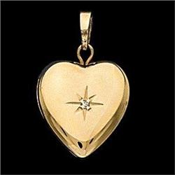 14K GOLD HEART LOCKET w DIAMOND #1041876