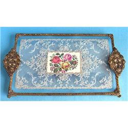 Lace Petit Point Art Nouveau Brass Dresser Tray#1042005