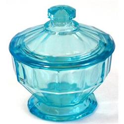 Depression Glass Turquoise Art Deco Vanity Jar #1042011