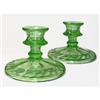 Image 1 : Green Depression Glass Etched Candlesticks #1042144